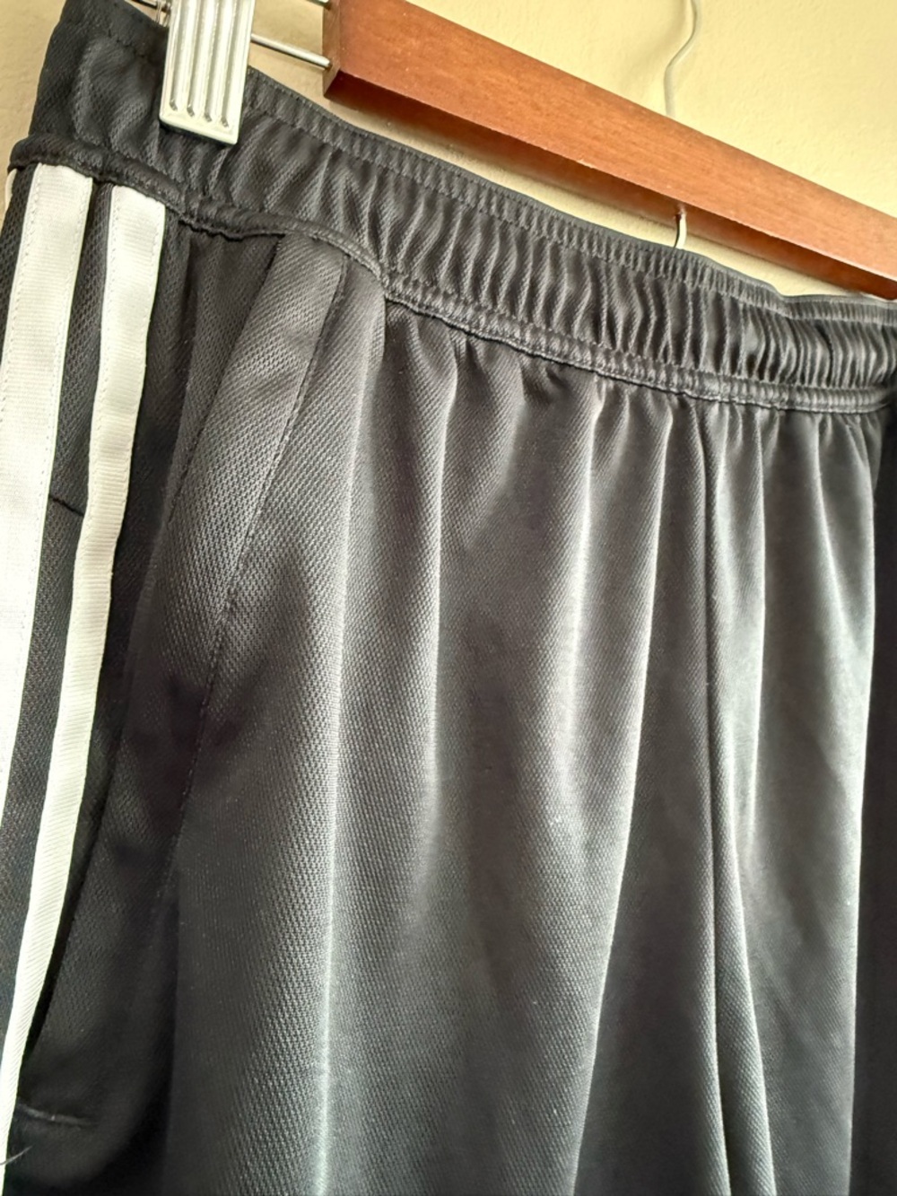 NEW adidas Black Men's Athletic Shorts White Side Stripes Zipper Pockets - Picture 4 of 8